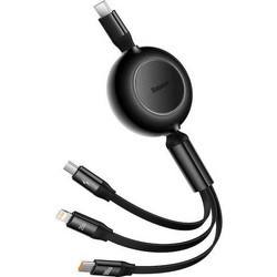 BASEUS BRIGHT MIRROR 2 SERIES, 3 ΣΕ 1, RETRACTABLE, TYPE-C + MICRO USB + LIGHTNING, 100w, 1.1m, ΜΑΥΡΟ