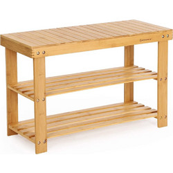 Songmics Παπουτσοθήκη Σκαμπό Ξύλινη Καφέ Μ70xΠ28xΥ45cm LBS04N