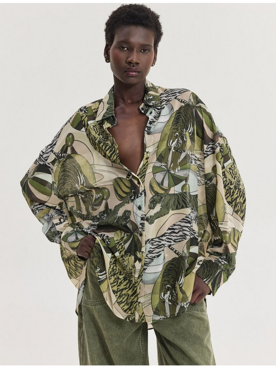 Hemithea Heather Γυναικείο Πουκάμισο Oversized Animal Print Khaki