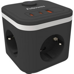 Fellowes PowerCube 3 Θέσεων με USB-A, 2x USB-C και Διακόπτη (Μαύρο)