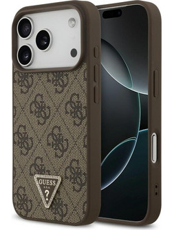 Guess Leather 4G Triangle Strass MagSafe Back Cover Brown (iPhone 18 Pro / 17 Pro)
