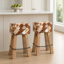 Μπαρ σκαμπό 2 τμχ. Καφέ Patchwork 44 x 33 x 74 cm Αληθινό Δέρμα 42042126