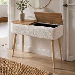 Κονσόλα Luno Megapap ύφασμα teddy χρώμα λευκό - pine oak 90x30x90εκ. - MEGAPAP