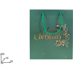 Χριστουγεννιάτικη πράσινη σακούλα δώρου Merry Christmas 20x25x10cm