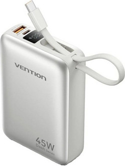 Vention FHGN0 Power Bank 2000mAh 45W με Ενσωματωμένο Καλώδιο USB-C Quick Charge 3.0 & Power Delivery Beige