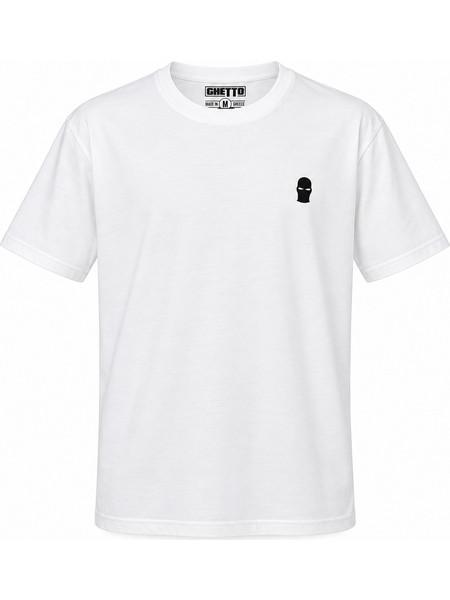 Ghetto White T-Shirt with Black Balaclava Logo