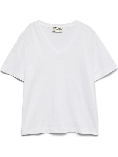 AWARE BY VERO MODA AWCORDELIA SS V-NECK T-SHIRT 10346502-BRIGHT WHITE White