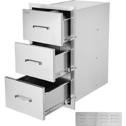 VEVOR Συρτάρια Εξωτερικής Κουζίνας, 18.5"W x 22.5"H x 22.5"D Τριπλά Συρτάρια Πρόσβασης, Εντοιχισμένα Ντουλάπια από Ανοξείδωτο Χάλυβα, Συρτάρια Αποθήκευσης Νησίδας BBQ με Λαβή, για Εξωτερικές Κουζίνες