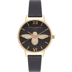 Olivia Burton Midi 3D Bee Γυναικείο Ρολόι με Μαύρο Δερμάτινο Λουράκι OB16AM118