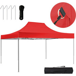 Gazebo Πτυσσόμενο Κιόσκι Τέντα Partytent με Μεταλλικό σκελετό Τετράγωνο Αδιάβροχο σε Κόκκινο Χρώμα, 3x4.5x3 μέτρα και τσάντα αποθήκευσης και μεταφοράς - Cb