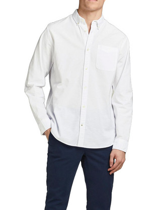 Jack & Jones Ανδρικό Πουκάμισο Βαμβακερό Μακρυμάνικο Slim Fit Λευκό 12182486