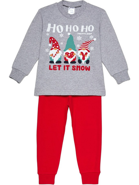 Pretty Baby Let It Snow Παιδική Πιτζάμα Βαμβακερή Χειμωνιάτικη Κόκκινη Γκρι 68189