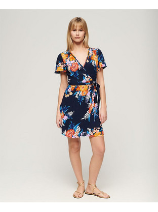 Superdry Mini Καλοκαιρινό Καθημερινό Φόρεμα Floral Κρουαζέ Navy Μπλε W8011666A-2KD