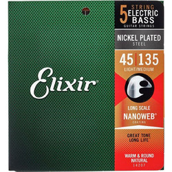 Elixir Strings 14207 Nanoweb Σετ 5 Χορδές Ηλεκτρικού Μπάσου Nickel Plated Steel 45-135" Light Tension