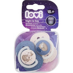 Lovi Night & Day Dynamic Ανατομικές Ορθοδοντικές Πιπίλες Σιλικόνης Νυκτός 18m+ Boy 2τμχ