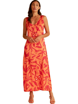 Harmony Maxi Καλοκαιρινό Βραδινό Φόρεμα Κοραλί 33-506620