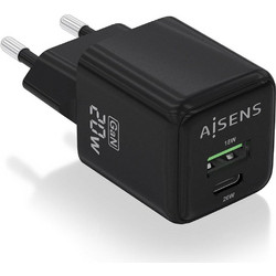 Aisens Φορτιστής χωρίς Καλώδιο με Θύρα USB-A & Θύρα USB-C 20W ASCH-20W2P011-BK Black