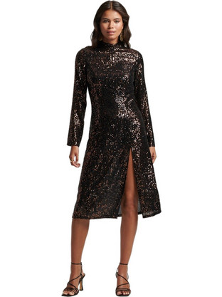 Superdry Midi Φόρεμα για Γάμο / Βάπτιση με Παγιέτες Καφέ W8011384A-9MN