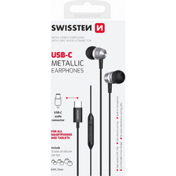 Swissten Metallic Handsfree Earbud USB-C Silver Black