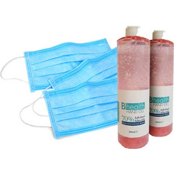 B Health Αντισηπτικό Gel Χεριών 500ml + Χειρουργικές Μάσκες Προστασίας 20τμχ