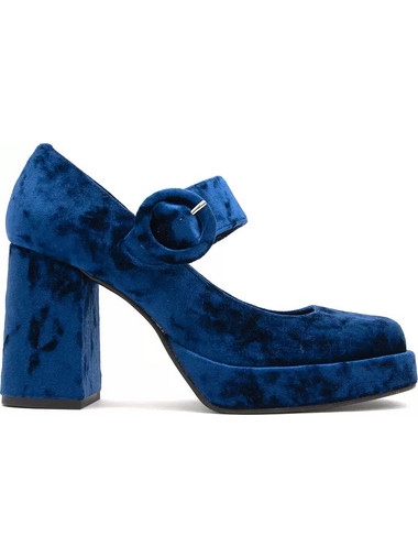 Divine Follie Γόβες Suede με Χοντρό Ψηλό Τακούνι Μπαρέτα & Φιάπα Royal Blue DVN-59-731