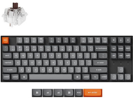 Keychron K8 Max QMK Ασύρματο Μηχανικό Gaming Πληκτρολόγιο TenKeyLess με Keychron Super Brown Διακόπτες RGB Grey