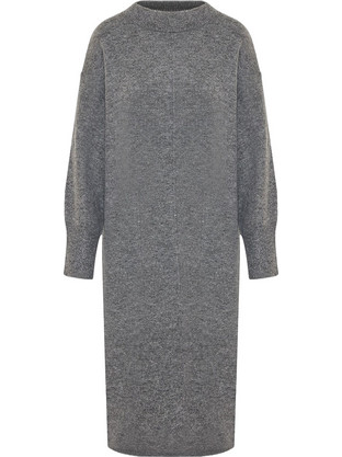 Funky Buddha Midi Καθημερινό Φόρεμα Πλεκτό Ανθρακί FBL010-106-13