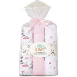 Interbaby Panda Πάνες Αγκαλιάς Ροζ Λευκές 80x80cm 3τμχ