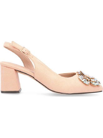 Menbur Γόβες Suede Slingback με Χοντρό Χαμηλό Τακούνι Nude 23854