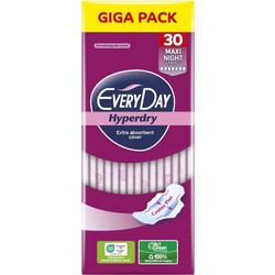 EveryDay Hyperdry Maxi Night Ultra Plus Σερβιέτες με Φτερά για Αυξημένη Ροή 7 Σταγόνες 30τμχ