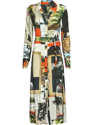 Desigual Midi Βραδινό Φόρεμα Σεμιζιέ Μεταξωτό Πολύχρωμο 25SWVW45-9019