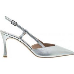 Mourtzi Γόβες Slingback Δερμάτινες με Λεπτό Ψηλό Τακούνι Ασημί 75-71608
