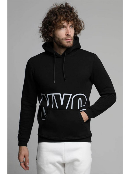 Attitude Nyc Ανδρικό Φούτερ με Κουκούλα & Τσέπες Μαύρο 84112