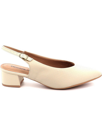 Piccadilly Ανατομικές Γόβες Slingback Δερμάτινες με Χοντρό Χαμηλό Τακούνι Μπεζ 739031-97