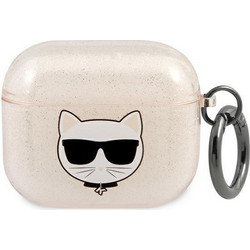 Karl Lagerfeld Choupette Head Θήκη Σιλικόνης με Γάντζο για Apple AirPods 3 Χρυσή