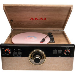 Akai ATT-300CC Πικάπ Βαλιτσάκι με Ηχεία & Προενίσχυση Bluetooth & USB Brown