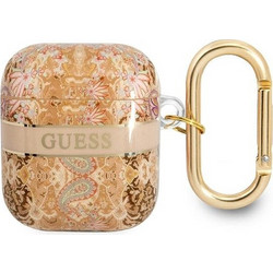 Guess Paisley Strap Collection Θήκη Σιλικόνης με Γάντζο για Apple AirPods 1 / 2 Χρυσή