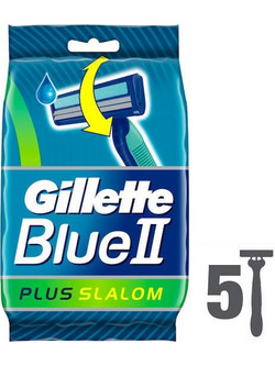 Gillette Blue II Slalom Plus Ξυραφάκι μιας Χρήσης με 2 Λεπίδες & Λιπαντική Ταινία 5τμχ