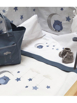 Raison D' Etre Dreamy Owl & Λίκνου Σετ Κούνιας White/Blue 17τμχ
