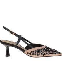 Corina Γόβες Slingback Δερμάτινες με Λεπτό Ψηλό Τακούνι Nude Μαύρες M5256