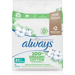 Always Cotton Protection Normal Μέγεθος 1 Σερβιέτες με Φτερά για Κανονική Ροή από 100% Οργανικό Βαμβάκι 11τμχ