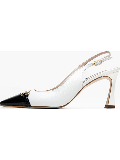 Mortoglou Γόβες Slingback Δερμάτινες με Λεπτό Ψηλό Τακούνι Μαύρες Λευκές 2548.74724