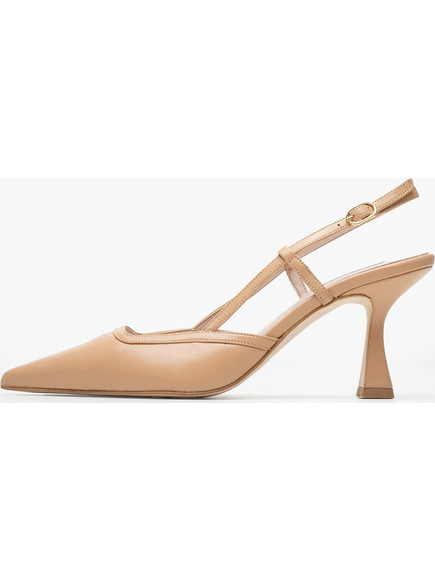 Mortoglou Γόβες Slingback Δερμάτινες με Λεπτό Ψηλό Τακούνι Nude 2548.738103