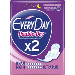 EveryDay Double Dry Maxi Night Ultra Plus Σερβιέτες με Φτερά για Αυξημένη Ροή 14 Σταγόνες 8τμχ