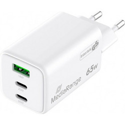 MediaRange GaN Φορτιστής χωρίς Καλώδιο με Θύρα USB-A & 2 Θύρες USB-C 65W Quick Charge 3.0 & Power Delivery