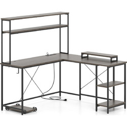 Costway Γωνιακό Gaming Γραφείο Ξύλινο με Βιβλιοθήκη 145x145x147cm CB10592DE-GR