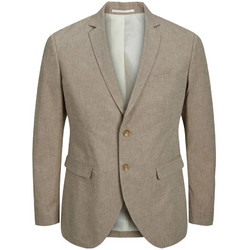 Jack & Jones Καλοκαιρινό Ανδρικό Blazer Λινό με Στενή Εφαρμογή Μπεζ 12228721
