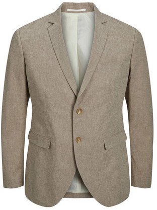 Jack & Jones Καλοκαιρινό Ανδρικό Blazer Λινό με Στενή Εφαρμογή Μπεζ 12228721