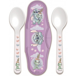 Stor Stitch Cuddle Me Σετ Βρεφικά Κουτάλια με Θήκη 10m+ Λιλά 2τμχ
