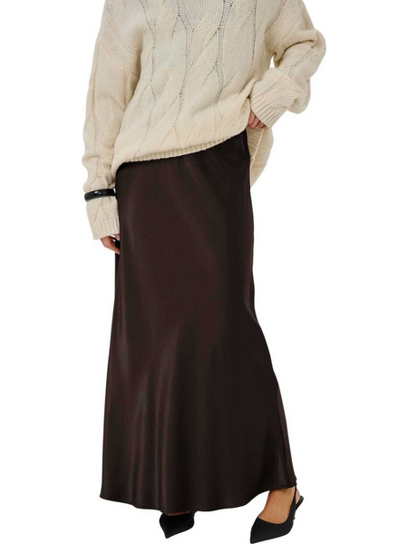 My Essential Wardrobe Μακριά Φούστα Σατέν Ψηλόμεση Σοκολατί 10704820-191103